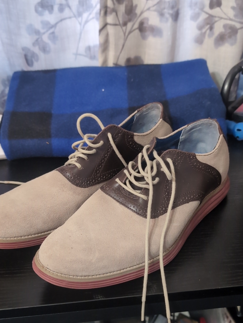 Skechers Beige Suede and Dark Brown Lace-Up Oxfords